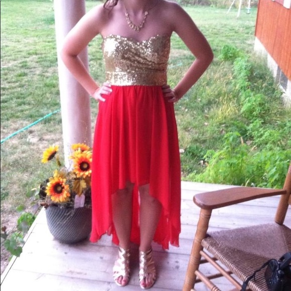 Red and gold High/ low homecoming dress - Picture 7 of 8